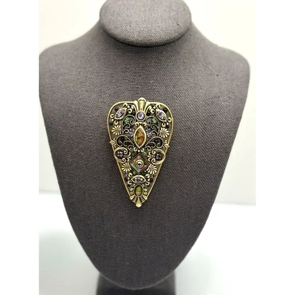 Michal Golan Stamp Brooch Pendant Gold Tone Multi Stone Statement Vintage Style - Picture 6 of 12